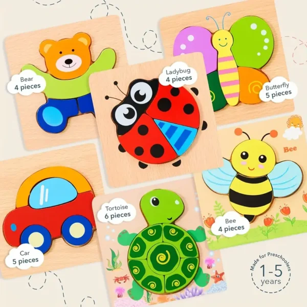 6pcs Wooden Animal Puzzles